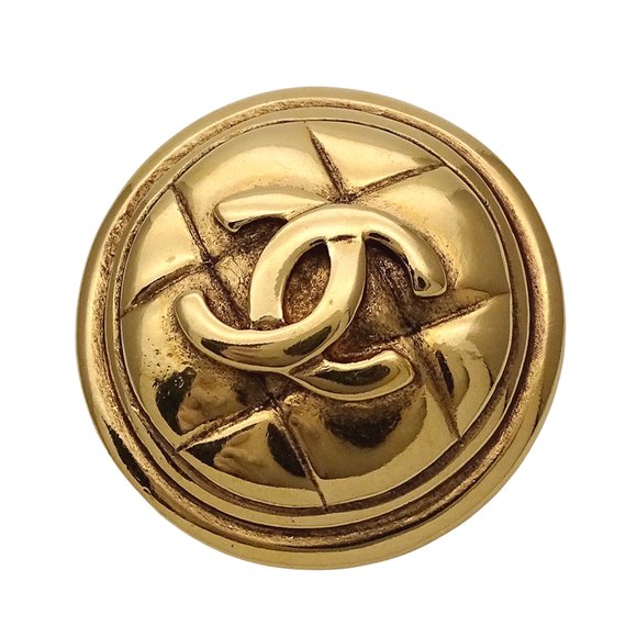 CHANEL Authentic Gold Logo Brooch